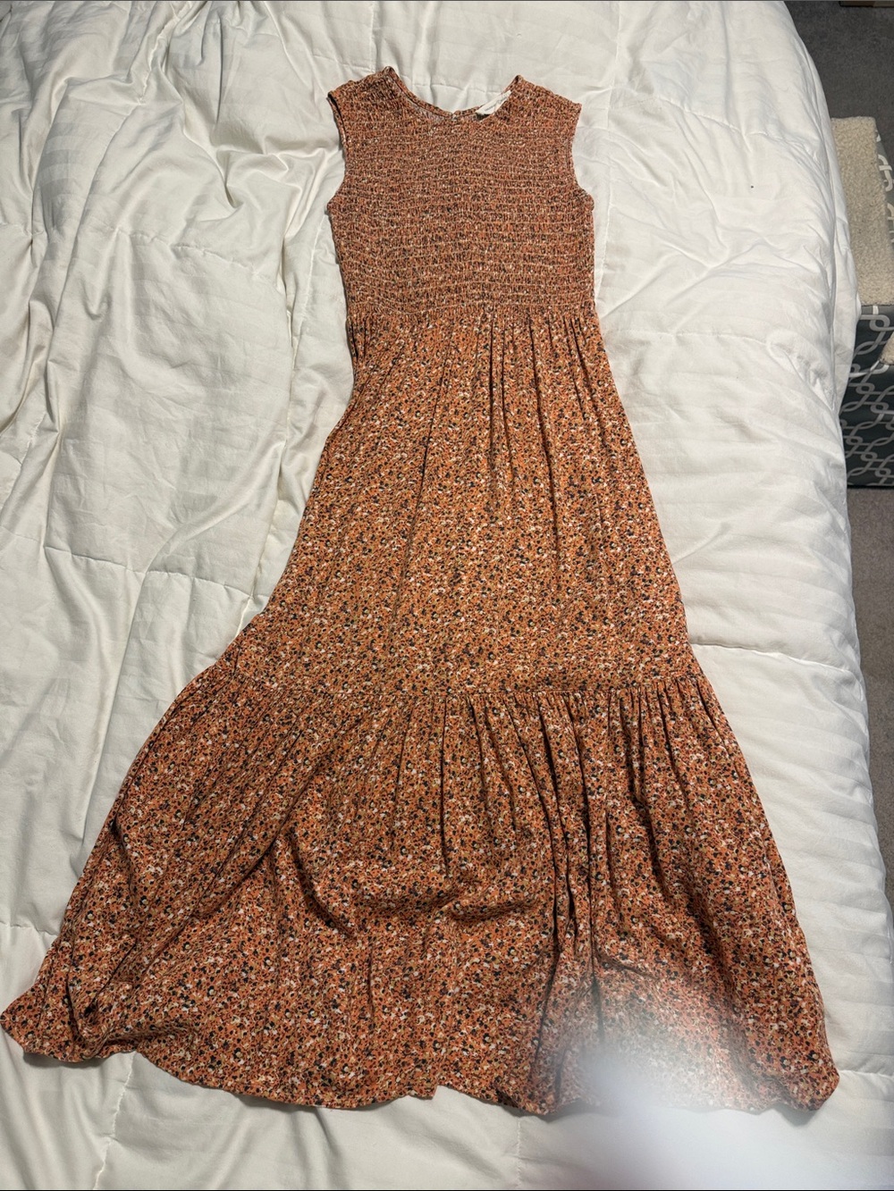Treasure & Bond - Rust Maxi Dress with Smocked Bodice - Small